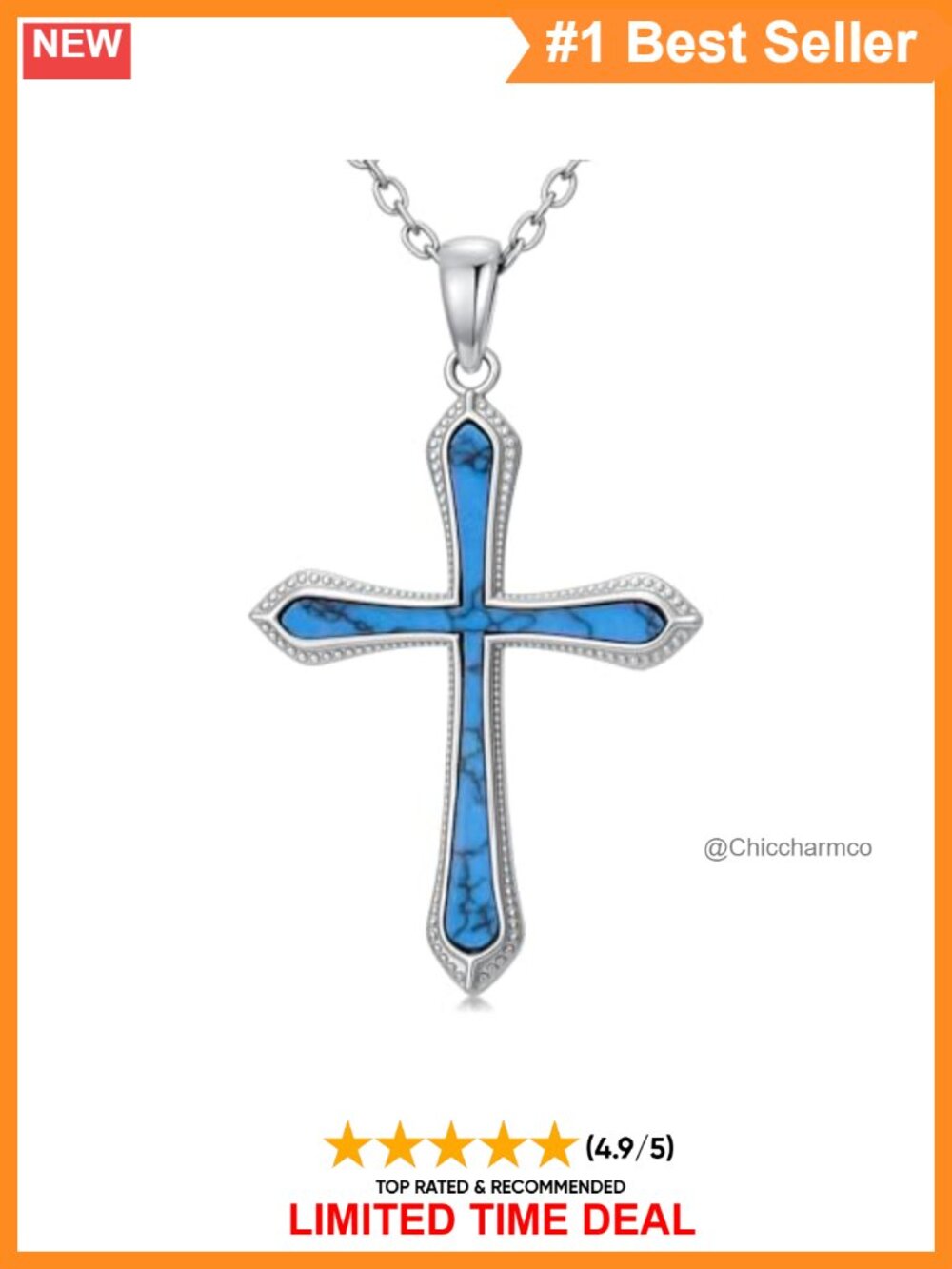 925 Sterling Silver Cross Necklace Turquoise Pendant Jewelry Gift